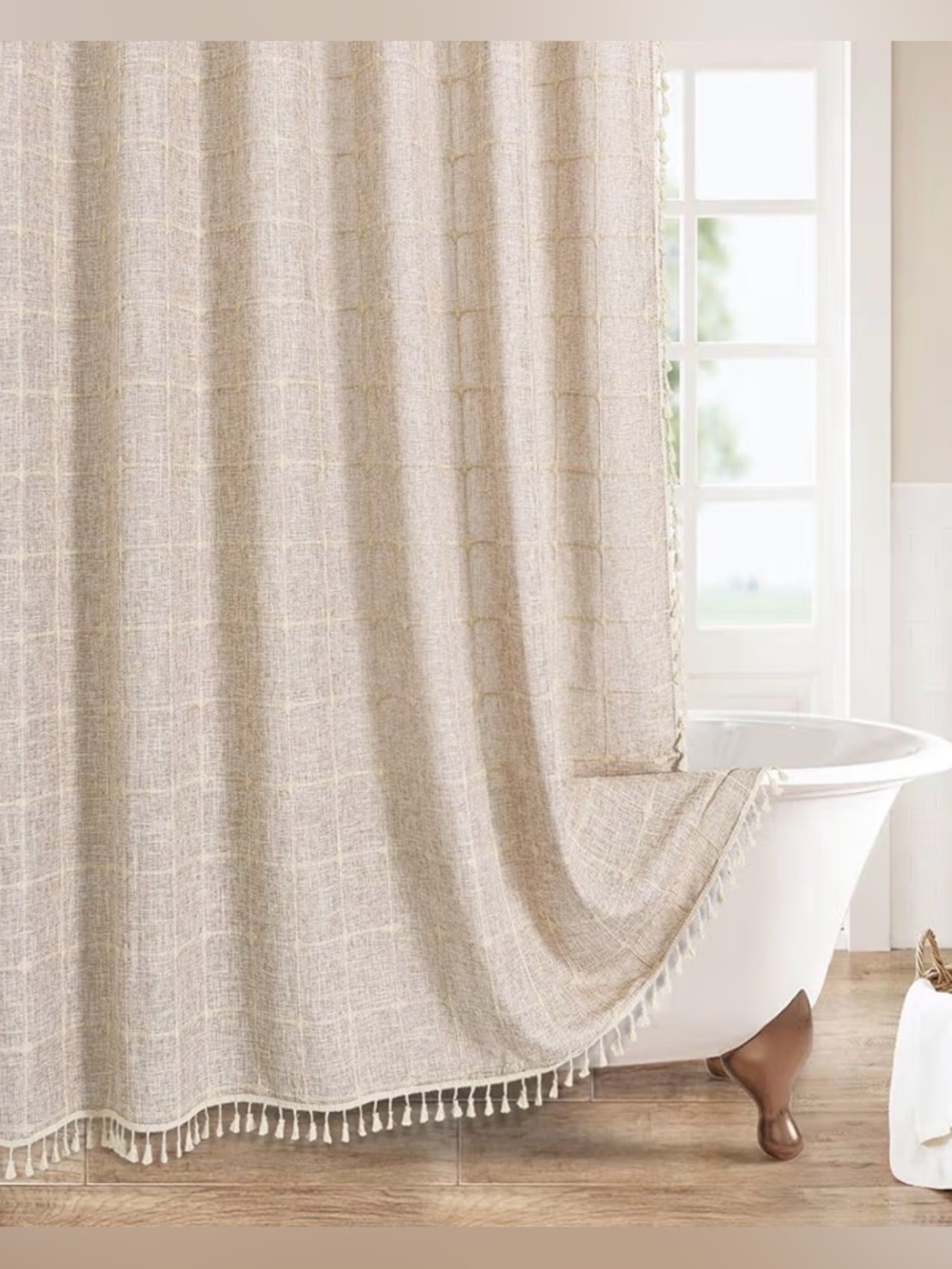 Neutral Tassel Shower Curtain - Cream Bathroom Curtain
